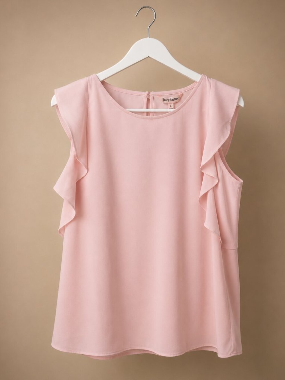Juicy Couture Women’s Large Pink Ruffle Sleeveless Blouse NWT